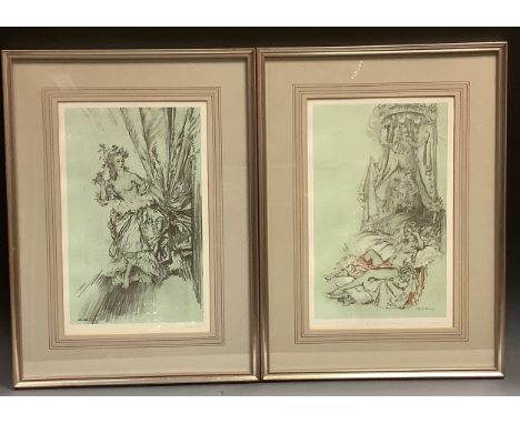 Sir William Russell Flint, after, a pair, Madame du Barry Reigning Beauty and Madame du Barry as a Bacchante, coloured sepia 