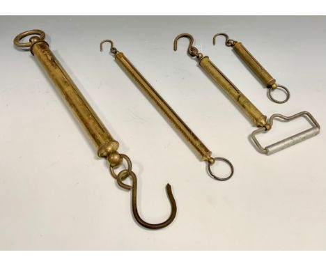 A Hardy Bros of Alnwick spring balance scale, 0-4 lbs; others Salters, to weigh 0-40lbs, 0-50lbs and 0-60lbs (4) 