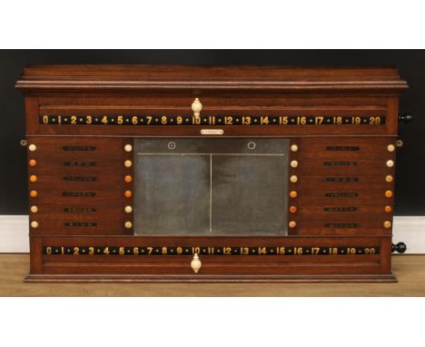 A late Victorian/Edwardian oak combination billiards, snooker and life pool scoreboard, by Thurston &amp; Co Ltd, London, 64c