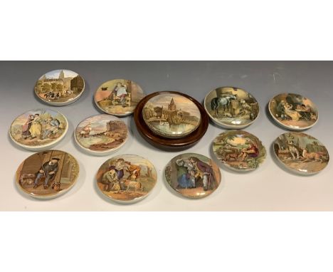 F &amp; R Pratt pot lids - On Guard, Contrast, The Times, The Best Card, The Chin Chew River, Lend A Bite, Uncle Toby, Church