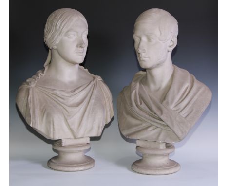 Emil Wolff (German, 1802-1879), a pair of marble portrait busts, John Talbot, 16th Earl of Shrewsbury, 16th Earl of Waterford