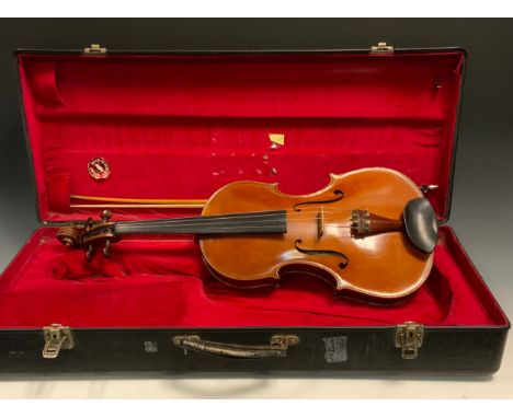 A Lawrence Cocker of Derby viola, dated 1969, single piece maple back, spruce front, conforming L Cocker bow en suite serial 