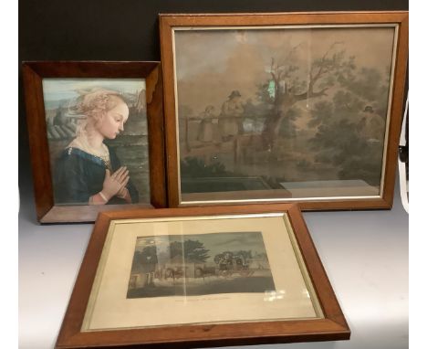 After Fra Filippo di Tommao Lippi, Madonna, coloured print, rosewood frame41cm x 34cm;  George Morland, Summer Amusement, col