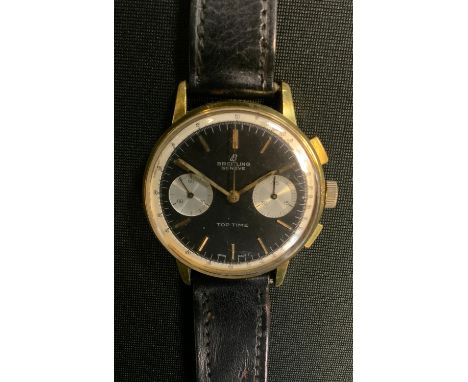 A gentleman's gold plated Breitling Top Time Chronometer wristwatch, non-reflective dial with baton and Arabic indicators cen