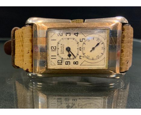 Rolex - a Gentleman's Rolex Prince Brancard wristwatch, rectangular dial signed Rolex Prince, higher dial with Arabic numeral
