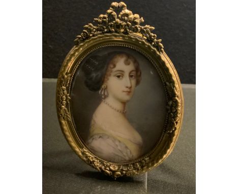 English School, 19th century, a portrait miniature, Duchess of Cleveland,  watercolour on ivory, oval, 6.5cm x 5.5cm, ribbon 