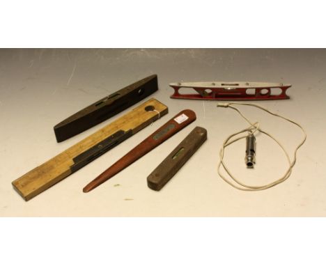 An ARP whistle; a shoe horn, from the teak of HMS Champion; a J Rabone &amp; Sons spirit level; others similar (6)