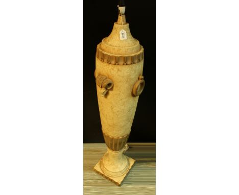 An Egyptian style amphora shaped floor standing lamp, of large proportions, rams head bosses, 127cm high