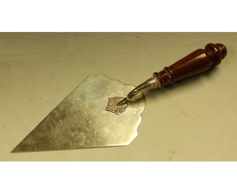 A silver presentation trowel, Presented to Lord Robens of Woldingham on the Occasion of the laying of the Foundation Stone of