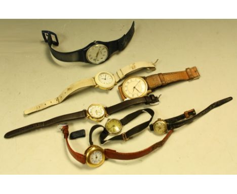 A lady's 18ct gold wristwatch, leather strap; others, Timex, etc Provenance: From the Estate of Lady Elizabeth Georgiana Alic