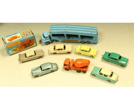 Matchbox Vehicles  -  Accessory Pack No2 Car Transporter, No22 Vauxhall Cresta, No26 Cement Mixer, No27 Cadillac Sixty Specia