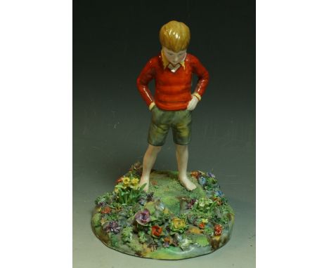 A Crown Staffordshire ceramic figure, Boy in Flower Meadow, modelled by T. Bayley, 25cm high