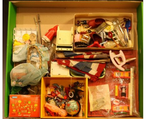 Dolls House Accessories - a crescent toys painted cast metal  cooker, grill hob and two shelf oven, similar fridge, miniature