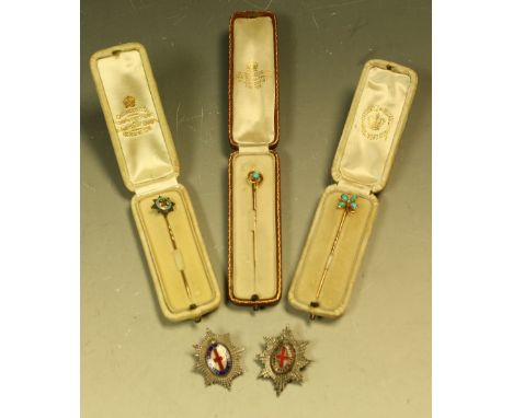 A 9ct gold and turquoise stick pin, cased; another; etc Provenance: From the Estate of Lady Elizabeth Georgiana Alice Cavendi