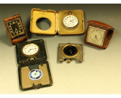 A silver pocket watch case, engine turned, Birmingham 1913; a large open faced pocket, morocco leather easel watch case;  oth