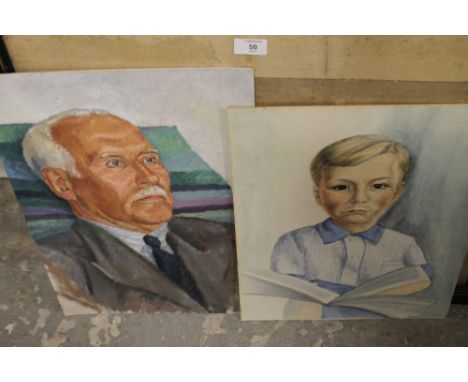 AN UNFRAMED OIL ON BOARD PORTRAIT OF A GENTLEMAN TOGETHER WITH ANOTHER DEPICTING A YOUNG BOY 