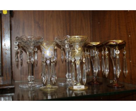 A COLLECTION OF ASSORTED GLASS CANDLE STICK LUSTRES ETC. (6) 