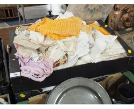 TWO TRAYS OF VINTAGE TEXTILES ETC. 