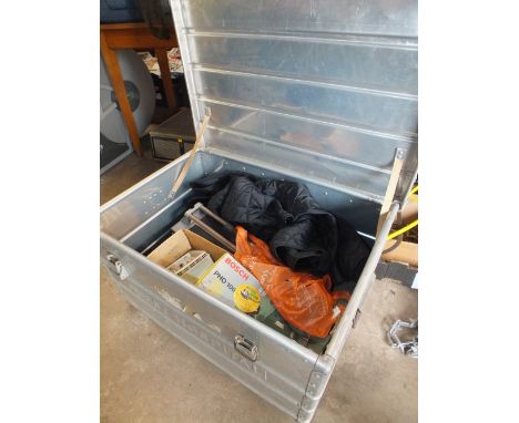 A LARGE ALUMINIUM TRUNK PLUS CONTENTS