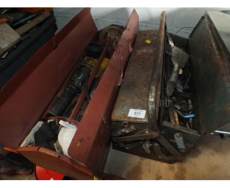 TWO VINTAGE TOOL BOXES AND CONTENTS ETC
