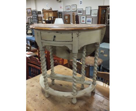 A SHABBY CHIC PAINTED DEMI-LUNE DROPLEAF CONSOLE TABLE W 78 CM 