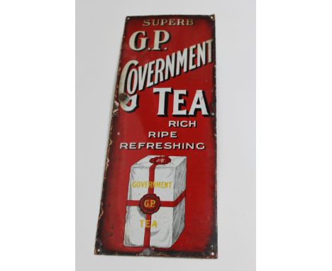 An original enamel sign G.P. Government Tea" 61cm high  23cm wide"
