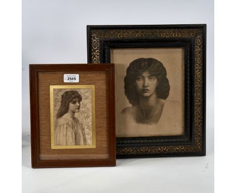 Dante Rossetti, print, portrait of Jane Morris, image 8.5" x 7", and Henry Ryland, print, jasmine, 5.5" x 3.5", framed (2)Ryl