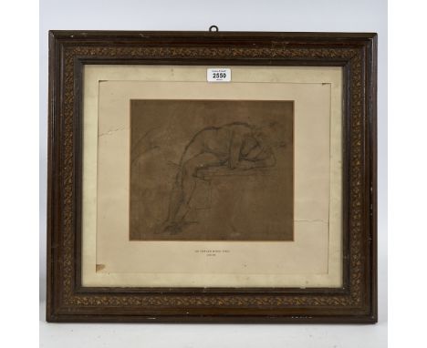 Attributed to Sir Edward Burne-Jones (1833 - 1898), crayon on buff paper, nude study, unsigned, 9" x 10.5", framed Slight pap