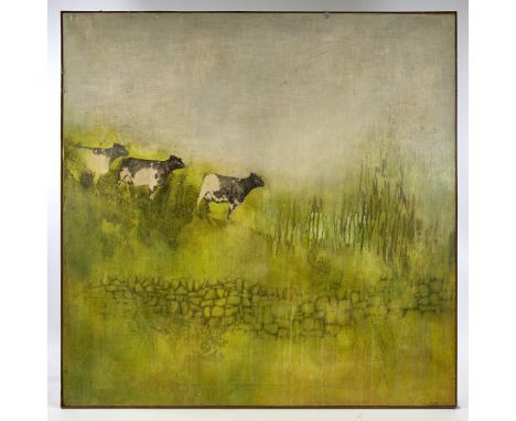 Linda Mallett, oil on canvas, cattle, 1974, 36" x 36", framedGood condition, would benefit from a light clean 