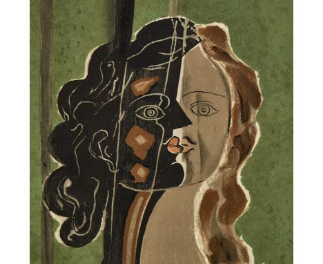 Georges Braque, lithograph, abstract figure, published 1939 for Verve, image 14" x 10.5", framedGood condition 