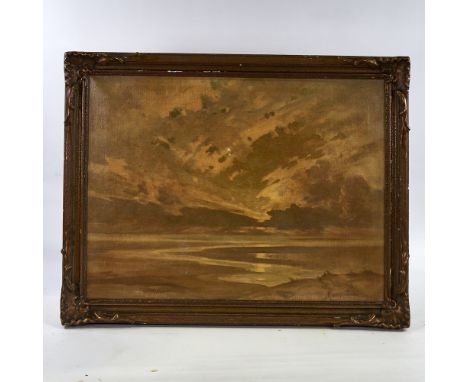 Robert Jones, oil on canvas, coastal sunset, signed, 18" x 24", framed2 tiny paint chips in the centre of the canvas, no canv