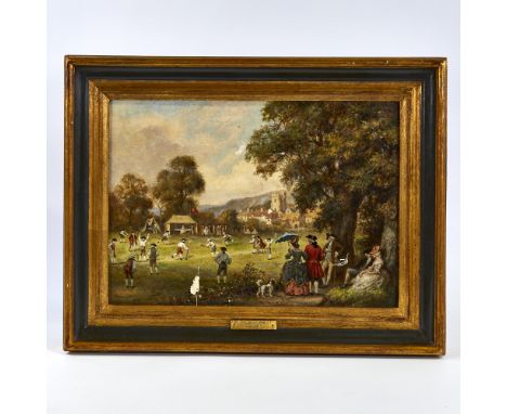 Frank Moss Bennett (1874 - 1953), oil on board, Cricket In 1790, signed and dated 1948, 9.5" x 13.5", framedThe white patches