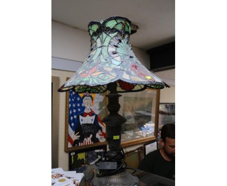 Tiffany Style leaded table lamp with Art Nouveau design base 