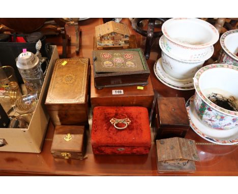 Collection of assorted Edwardian and later boxes inc. Tunbridgeware Tea Caddy, Jewellery box etc 