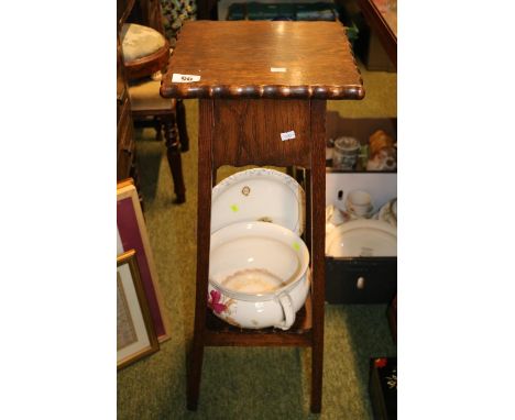 Oak 1920s Jardinière stand with chamber pot and Royal commemorative plate 