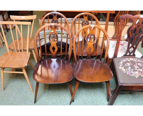 Set of 4 Ercol Mid tone Dining chairs with matching removable upholstery 