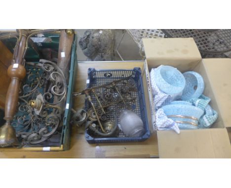 Assorted lighting, metalware, baskets, etc. 