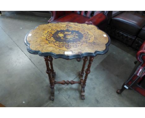 A Victorian marquetry inlaid burr elm and walnut occasional table 