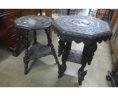 An Indian carved hardwood two tier octagonal occasional table 