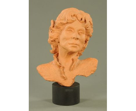 Meryll Evans, terracotta portrait bust of Josefina de Vasconcellos.  Height including plinth 48 cm. 