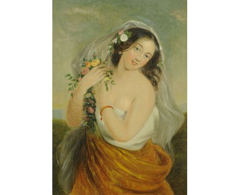 A late 19th century oil on canvas, three quarter length portrait of a young girl.  35 cm x 24 cm, framed.