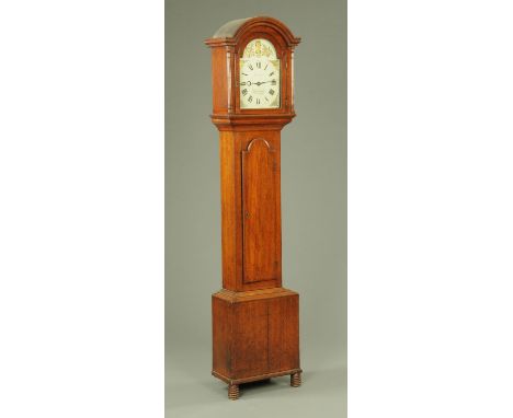 A 19th century oak longcase clock, the painted arched dial with Roman numerals inscribed for Thomas Yeo, Scotsworthy, with 30