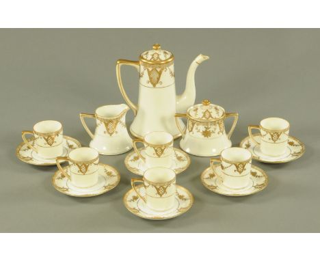 A Noritake porcelain coffee set, comprising 6 coffee cans and saucers, sucrier, cream jug and coffee pot. CONDITION REPORT: T