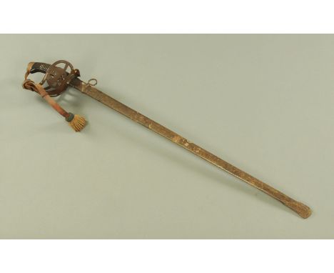 A German 1889 pattern cavalry sword, with quill pointed blade, a cocked grip and finger protrusion, the ricasso stamped Weyer