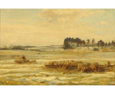 William Darling MacKay, "Winter Feeding", signed with initials and with label verso from The Fine Art Society dated 1985, 19t