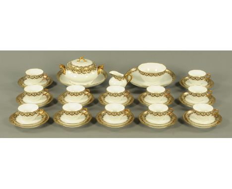 A G. Demartine & Co. Limoges porcelain 12 place tea set, early to mid 20th century, comprising 12 cups, saucers and side plat