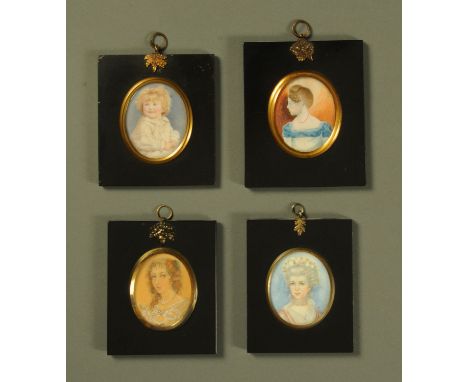Dorothy Turton RMS, "Henrietta Maria (circa 1609-69)" and a Gainsborough style beauty, each monogrammed and mounted in ebonis