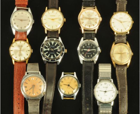 A vintage Endura diver's type watch, with rotating bezel, case diameter 35 mm, and ten other wristwatches.