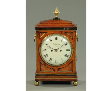 A Regency mahogany and brass bracket clock, the enamelled dial with Roman numerals inscribed for W Blanchard, Hull, with eigh