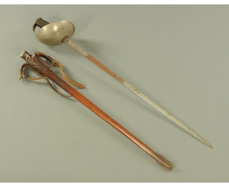 A British 1908 pattern cavalry sword, with part fullered blade, the ricasso stamped proved, the hilt with engraved decoration